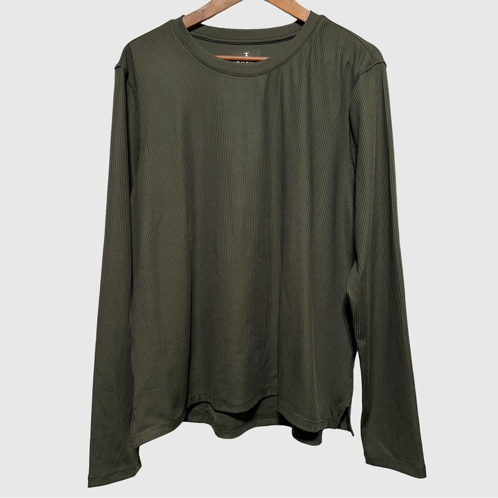 DANSKIN Olive Ribbed Shimmer Thumbhole Long Sleeve Athleisure Top XL